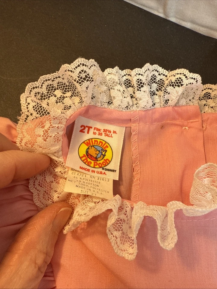 Vintage Sears 2T Disney Winnie the Pooh Pink White Lace Ruffle Collar Dress - Image 4 of 4