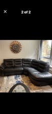 Black Leather Corner Sofa L-Shaped 220x100cm Modern Padded Arms Cushioned
