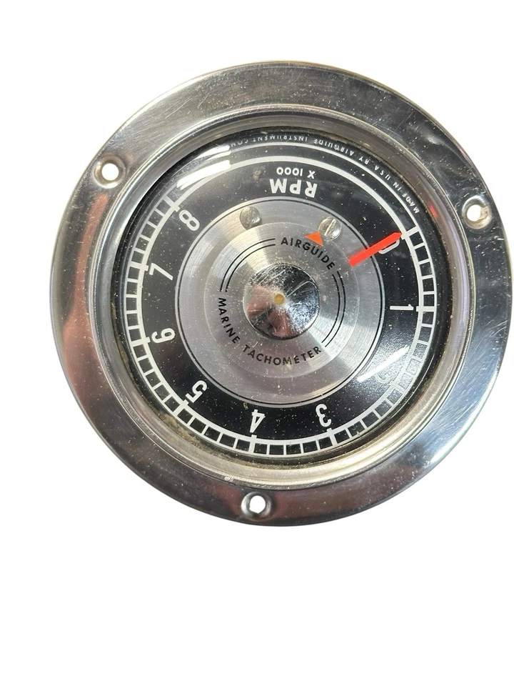 Vintage Airguide Marine Tachometer 8000 RPM Gauge Chrome Boat Part 691 - Image 4 of 4
