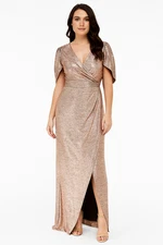 NW Nightway Womens Metallic Maxi Wrap Dress Gold Size 4