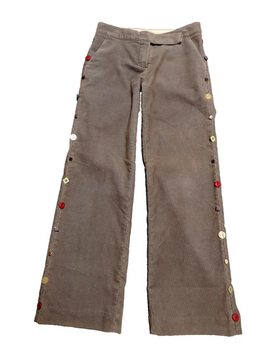 ANTHROPOLOGIE Elevenses Pants Size 0 Tan Corduroy Button Detail Wide Leg
