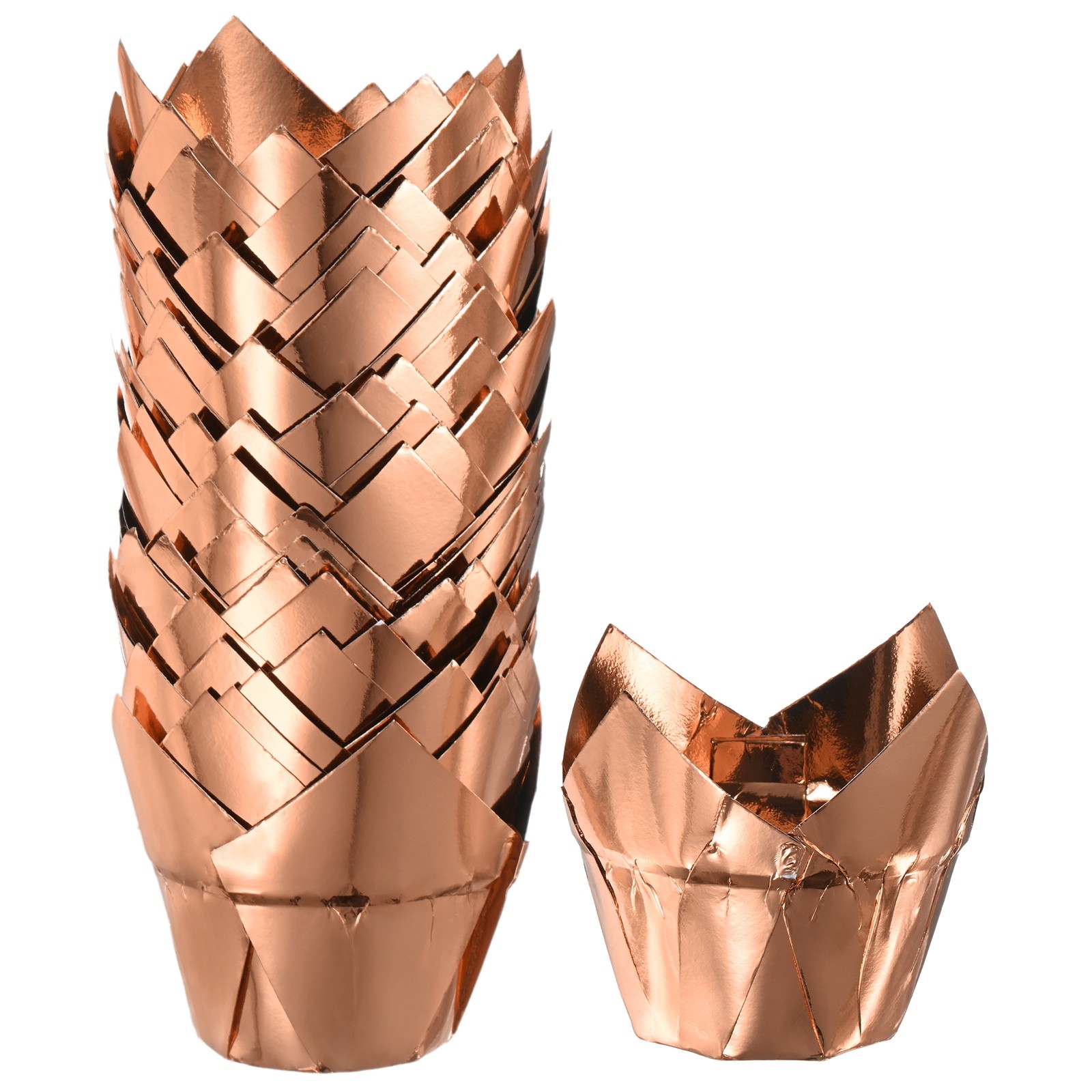 50-Pack Champagne Gold Tulip Cupcake Liners, Greaseproof Baking Cups