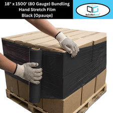 4 Rolls 18"x1500' 80 Gauge Bundling Stretch Film Hand Shrink Wrap, Dark Black