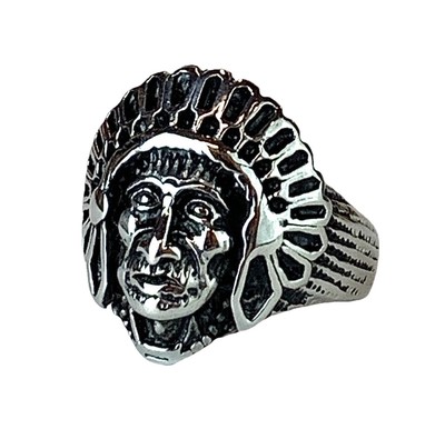 Men s Biker Style Ring Native American Indian Size 11 Stainless Steel O