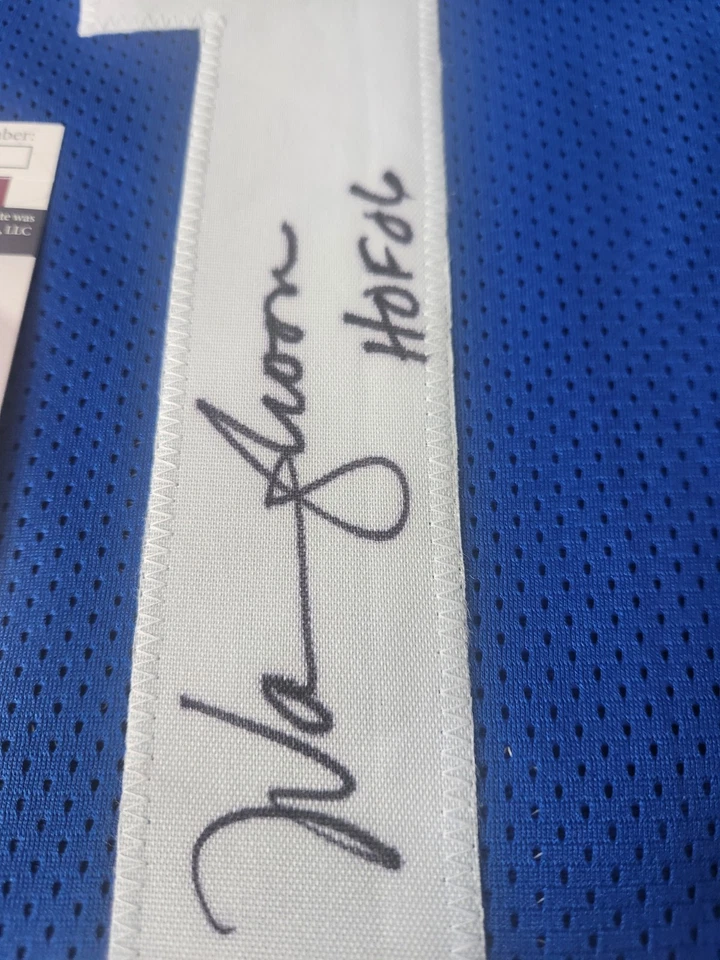 Camiseta deportiva Warren Moon firmada con autógrafo azul Starter Seattle Seahawks JSA auténtica Foto 3 de 4