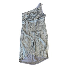 Halston Heritage Silver Sequin One Shoulder Cocktail Dress SZ: 6