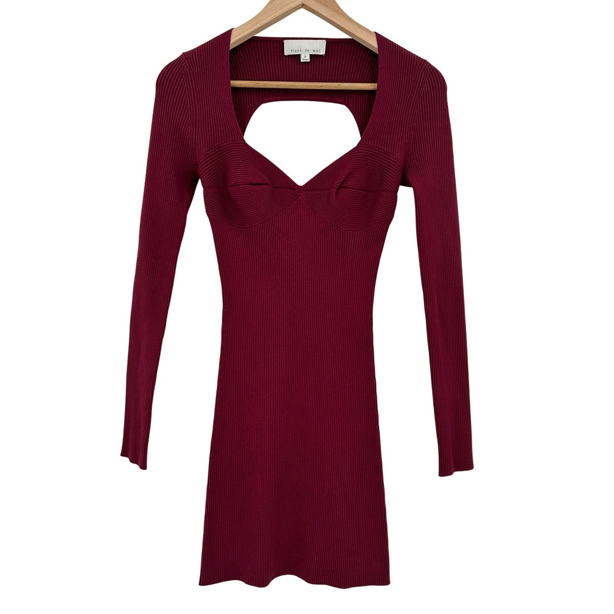 Fleur du Mal Womens Ribbed Knit Cutout Mini Dress Burgundy Small | eBay