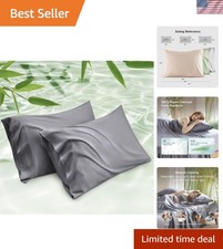 Queen Size Cooling Bamboo Pillowcases - Dark Grey Set of 2 for Luxurious Sleep