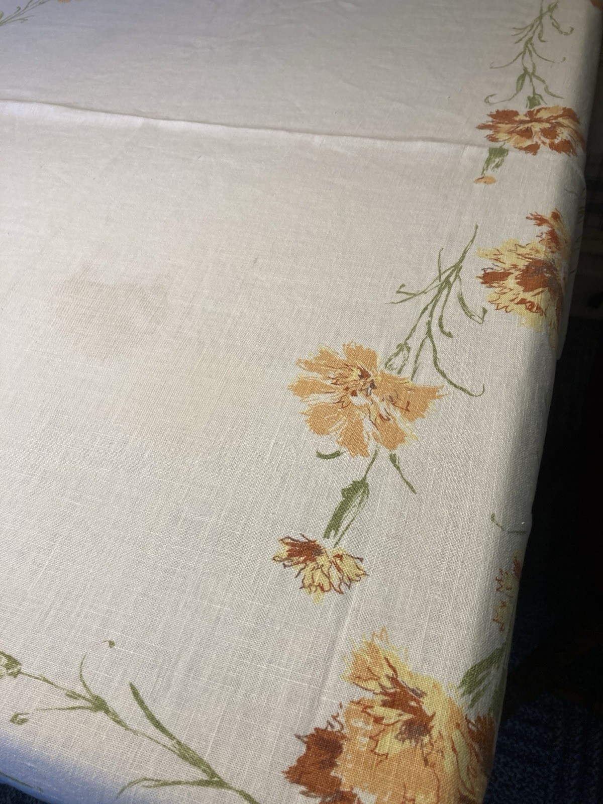 Vintage Rust, Orange, Green, Flowered Linen? Tablecloth, 65x50