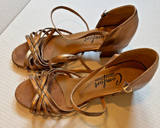 Women's Low Heel Ballroom  Latin Salsa Dance Shoes-Satin/Suede -Tan-Sz 8