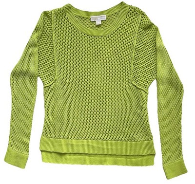 Michael Kors Open Knit Long Sleeve Sweater Size Medium Lime Green Drop Hem