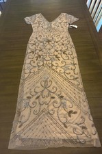 NWT, Pisarro Nights Beaded Beige Evening Gown