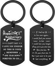 Engraved Couples Keychain 1st Anniversary Gift, Romantic Forever Love Keepsake