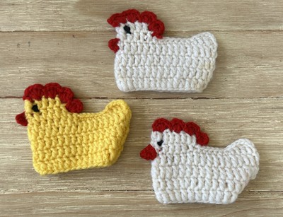 Vintage Crochet Handmade Chicken Egg Cozy Holder White Yellow Acrylic Set of 3