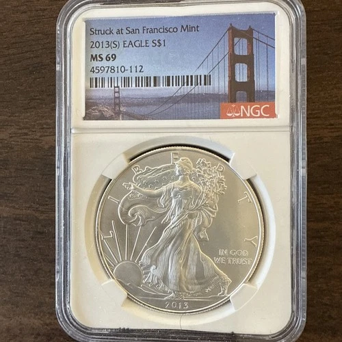 2013 S American Silver Eagle NGC MS69 Struck at San Francisco Mint 1oz ASE