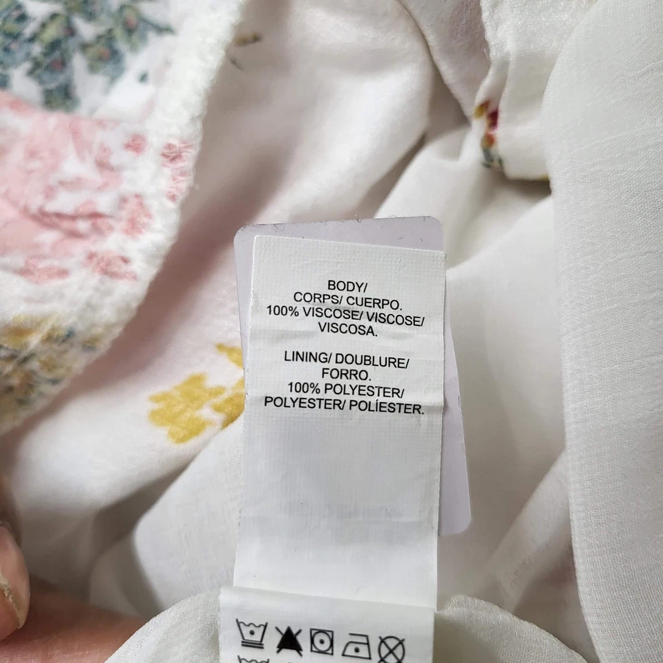 Lucky Brand Women Dress M White Felice Floral Fit & Flare Hi Low Short Sleeve - Image 3 of 4