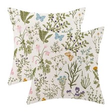 Spring Sage Green Pillow Covers 20 X 20 Inch Set of 2, Wild Flower Plant Deco...