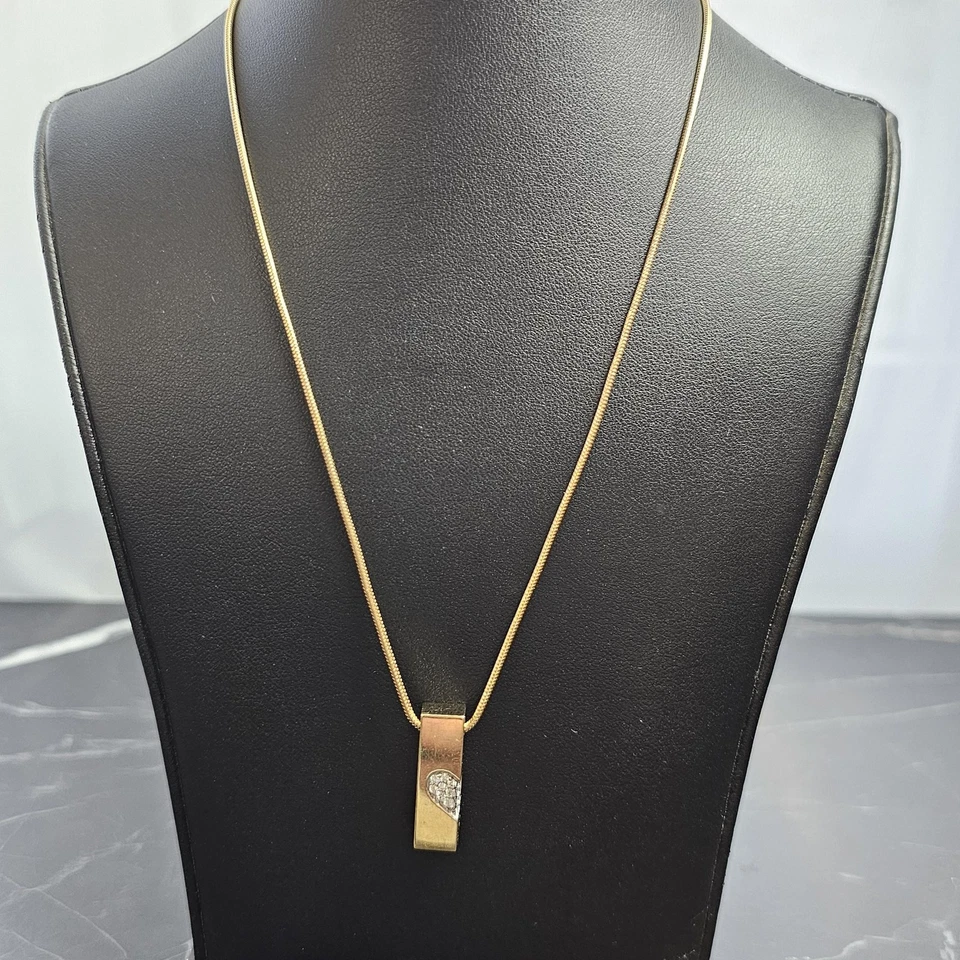 Collar Colgante Movado Oro Amarillo 18k Pavé Diamante Corazón Barra Cuerda Cadena Foto 3 de 4