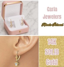 Carla 14kt SOLID Yellow Gold Dangle Heart Shaped C/Z LeverBack Earrings NEW