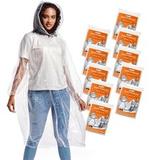 Disposable Rain Ponchos for Adults with Drawstring Hood 10 Pack - Emergency R...