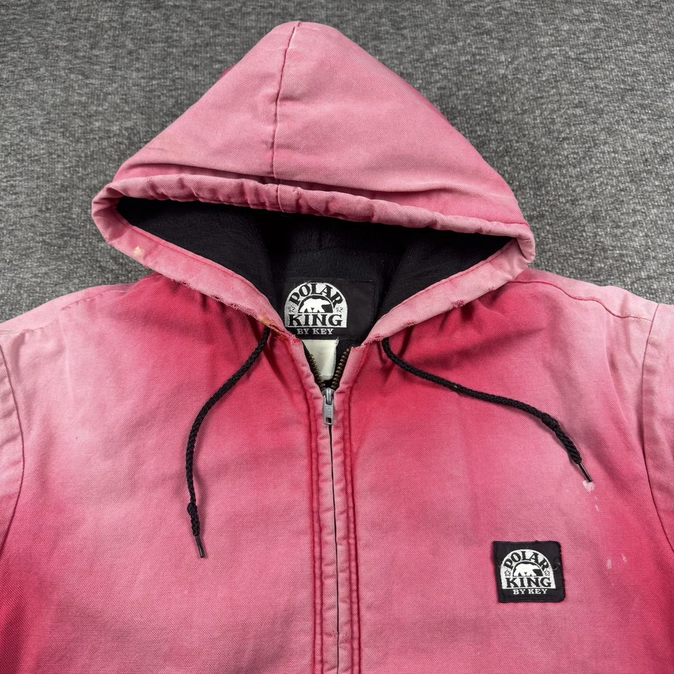 Chaqueta De Colección Polar King Para Hombre XL Rosa/Rojo Desteñida Envejecida Con Capucha Carhartt Foto 4 de 4