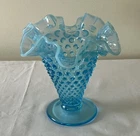 Vintage Fenton Hobnail Blue Opalescent Ruffled 5" Trumpet Vase