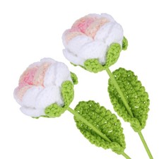 2Pcs Crochet Flower, Rose Handmade Knitted Bouquet, Pink Gradient