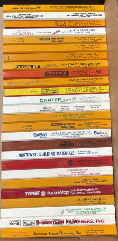 26 UNSHARPENED ADVERTISING CARPENTER PENCILS IL NM GA CA OH IN KY NH NV KS FL TX