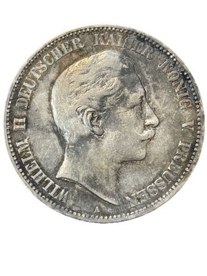 1907-A German States Prussian Silver 5 Mark Wilhelm II, AI Grade VF Thirty