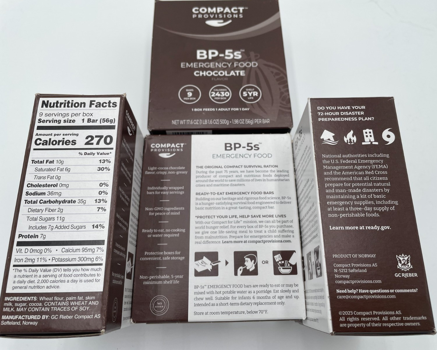 Emergency Food 4 Boxes Of 9 Ea COMPACT PROVISIONS CHOCOLATE  BP-5s Exp 11/2028