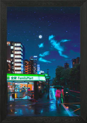 Japanische Nacht Gerahmtes Wandbild Poster Leinwanddruck Bild