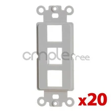 20 Pack Keystone Wall Plate Insert 3 Port Jack Outlet For Fits Decora Wallplate