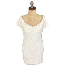 LULUS Quite Delightful Lace Off-The-Shoulder Bodycon Dress L White B30