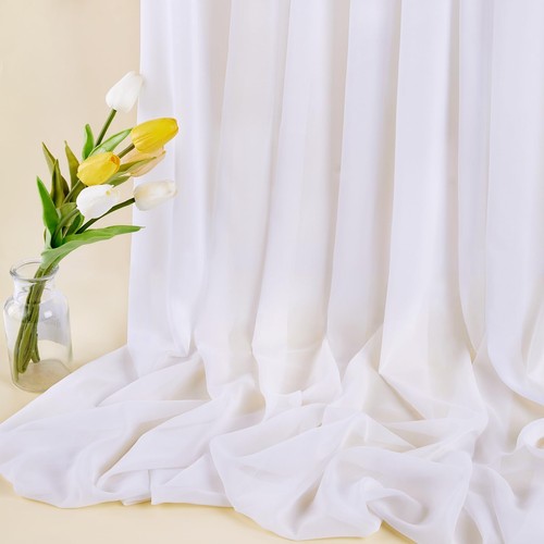 Fabric 10 Yards Sheer White Chiffon Draping Fabric Tablecloth for DIY Solid W...