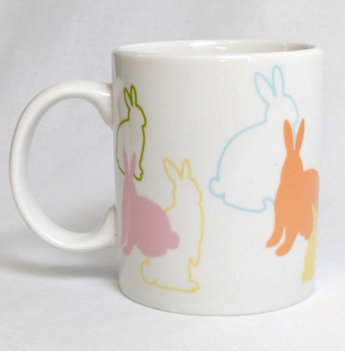 Bunny Mug Easter Mug Coffee Mug Colorful Bunnies Pink Green Blue Orange Yellow - Picture 3 of 6