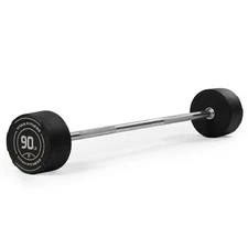 Titan Fitness 90 LB Rubber Straight Fixed Barbell, Pre-Loaded Weight Bar