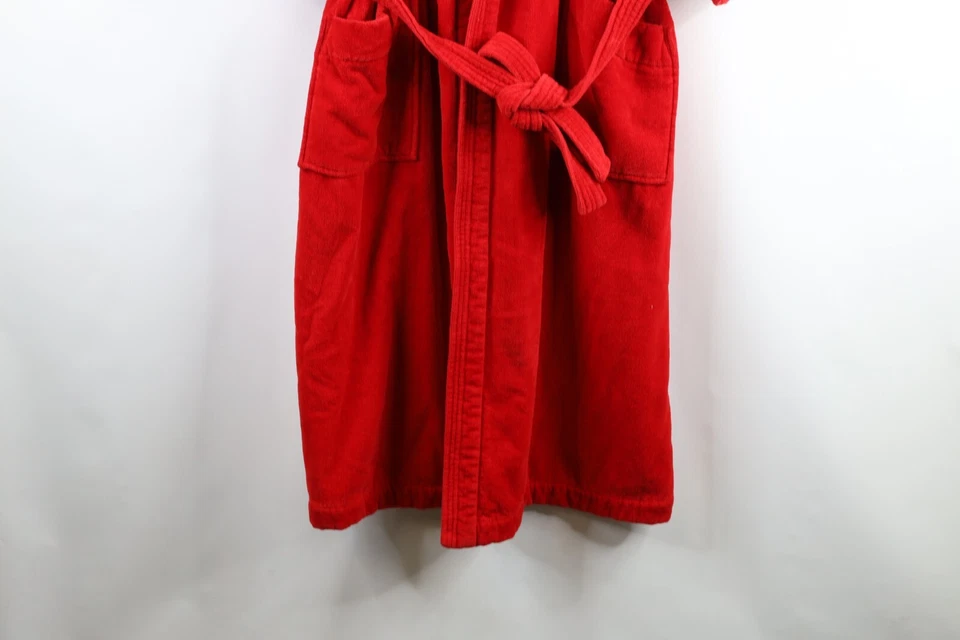 Roupão de banho vintage anos 80 Izod Lacoste masculino tamanho único desbotado com cinto tecido felpudo vermelho - Imagem 4 de 4
