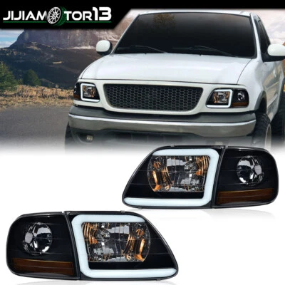Fit For 97-04 F150 Expedition Smoke LED Tube Headlights & Corner Parking Lights - Bild 1 von 4