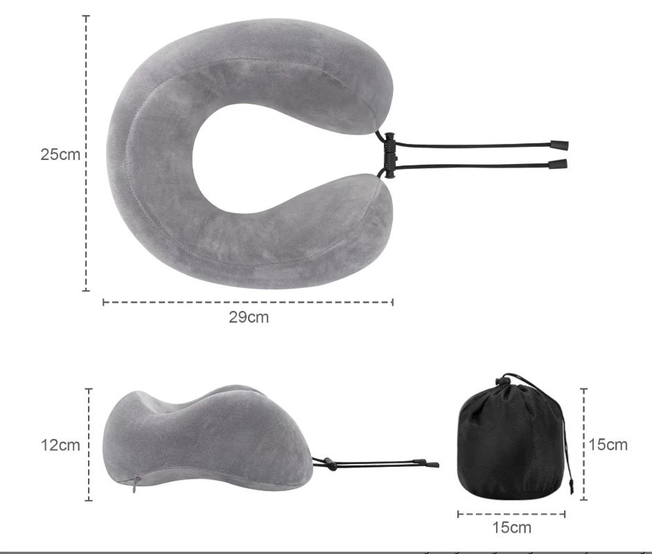 Memory Foam Travel Pillow with Eye Mask & Ear Plugs for Comfortable Sleep