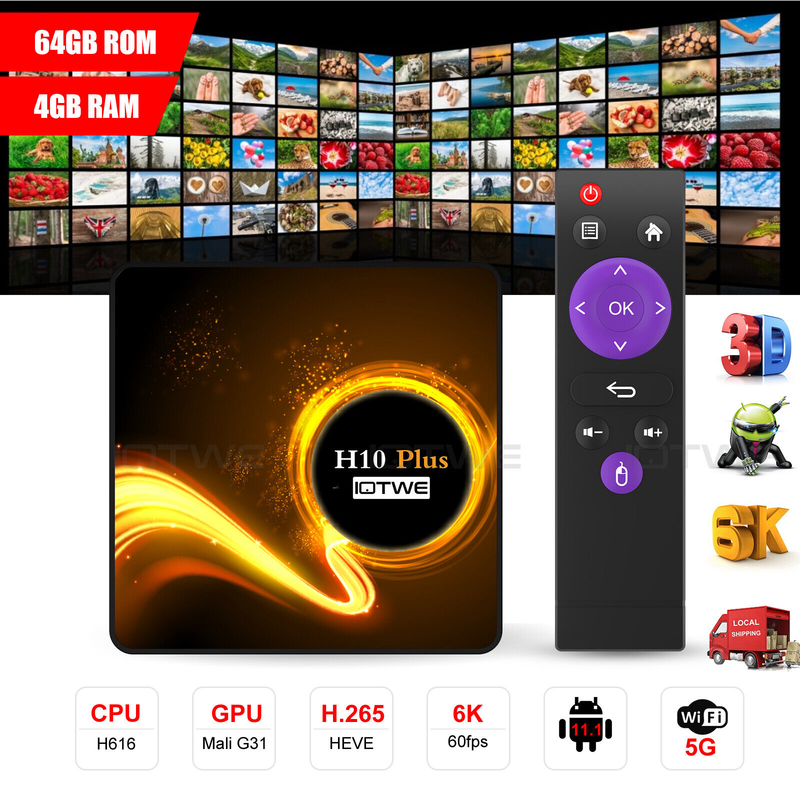 H10PLUS TV Box 5G WIFI6 6K HD 163264GB Android 11.1 Smart Media Player 2023 DE