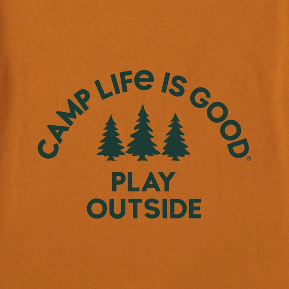 Men's Life Is Good Play Outside Camp Camping Trees Brown SS Crusher Tee