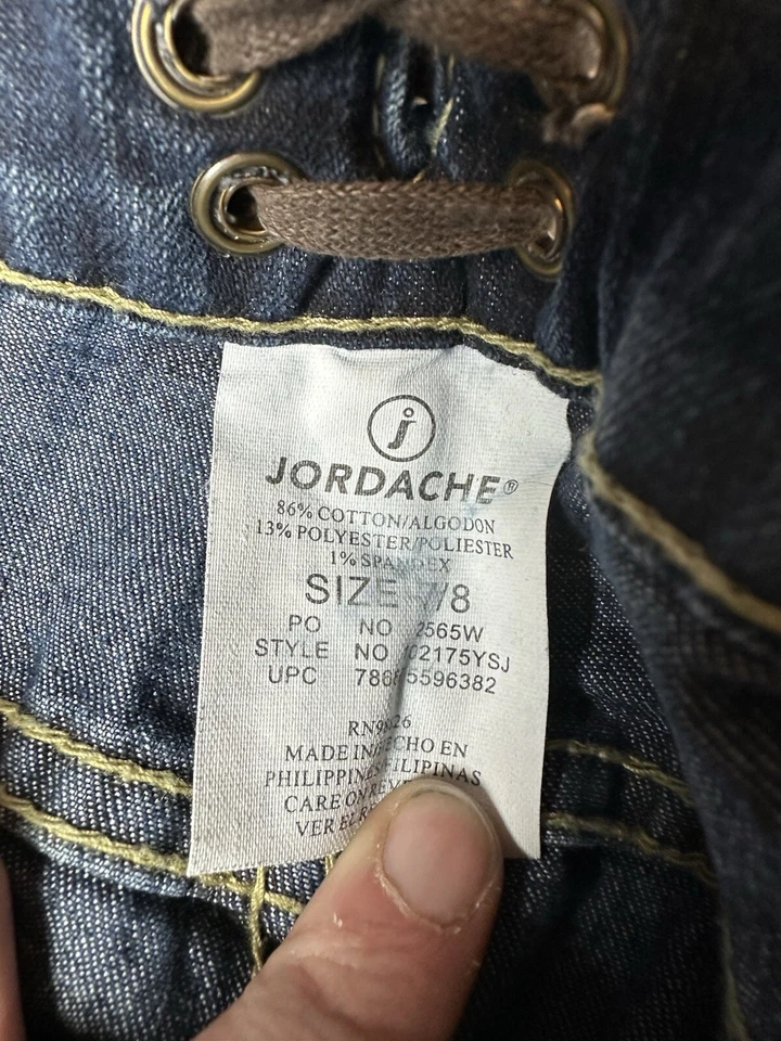 Pantalones de mezclilla capri vintage Jordache tiro bajo elástico cremallera para mujer junior 7/8 corbata azul Foto 3 de 4
