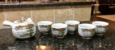 Chinese Tea Set Signed By Han Feng, 6 piece, Vibrant Colors, Vintage