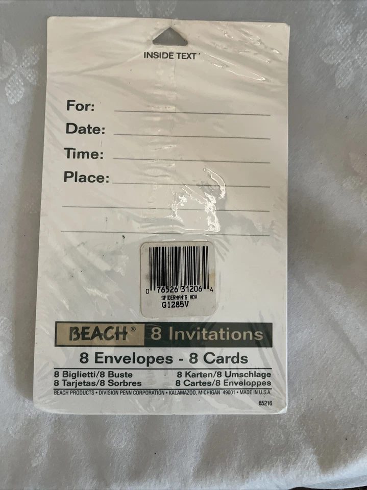 Vintage 1994 Marvel Spider-Man Come Hang Out Birthday 8 Party Invitations NIP - Image 3 of 4