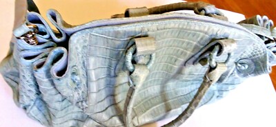 $4995 Authentic Carlos Falchi ALLIGATOR LEATHER SKY Blue Style Number # 1105.707