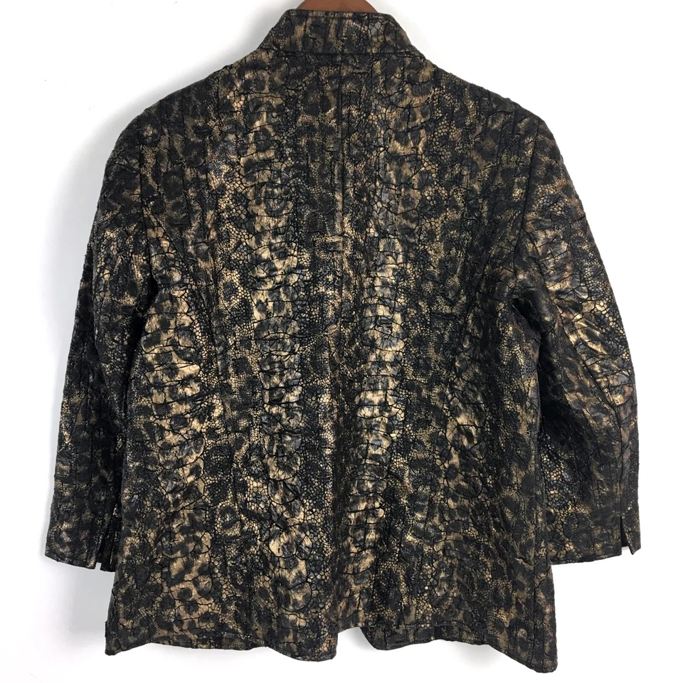 Chicos Womens Jacket 1 Black Brown Cheetah Print 3/4 Sleeve Open US Size Medium - Image 3 of 4