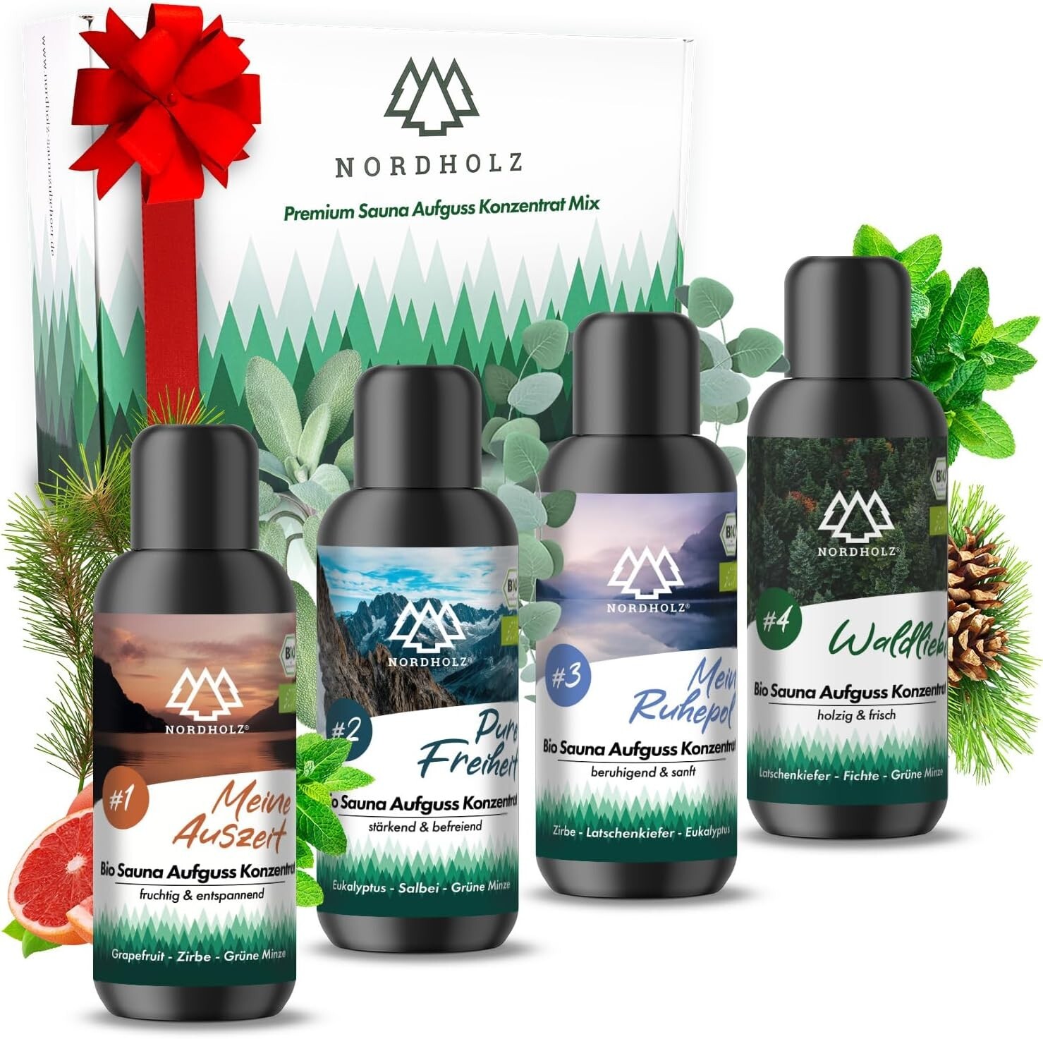 NORDHOLZ® Saunaaufguss Set Bio - Premium Qualität [4x100ml]