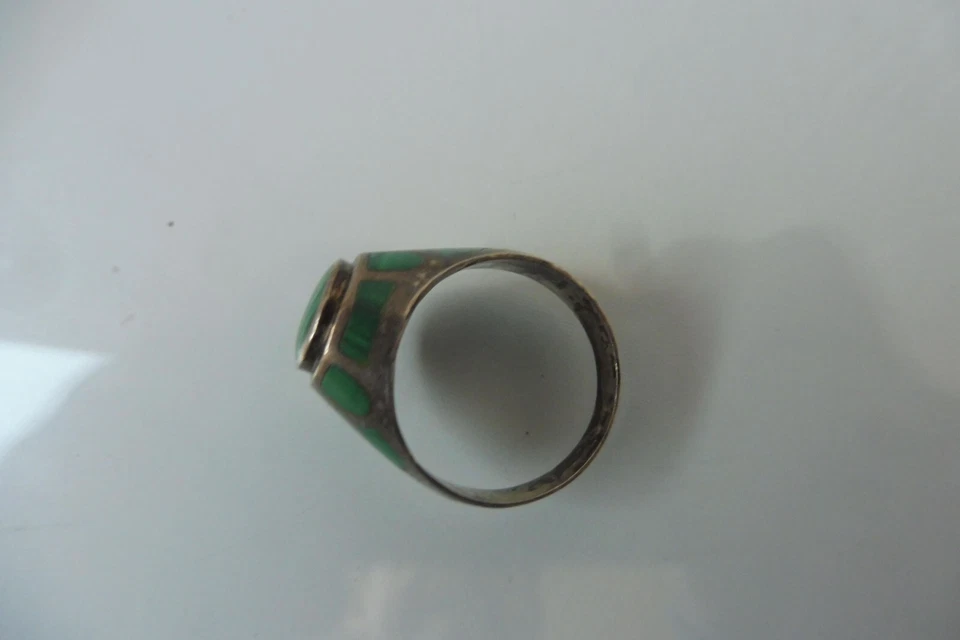 Anello, Argento 925 Con Malachite, Bello, Vecchio Anello In Argento - Immagine 4 di 4