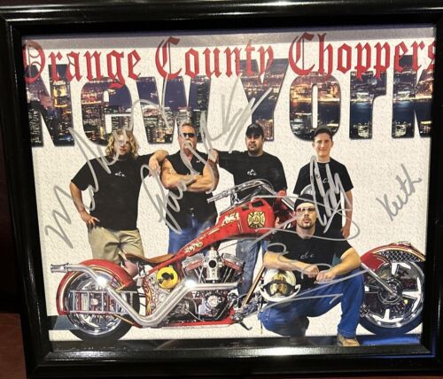 Orange County Choppers Motorcycles Autographed By All FIVE GUYS. FRAMED. RARE - Afbeelding 1 van 4