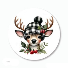 Deer in Plaid Christmas Scrapbook Stickers Holiday Favors Labels Envelope Seals